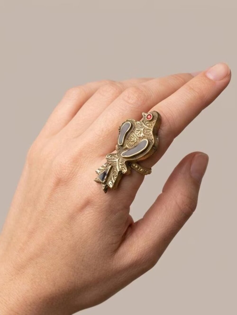 Vintage Big Bird Afghan Massive Ring, Vintage Antique Bird Adjustable Rings